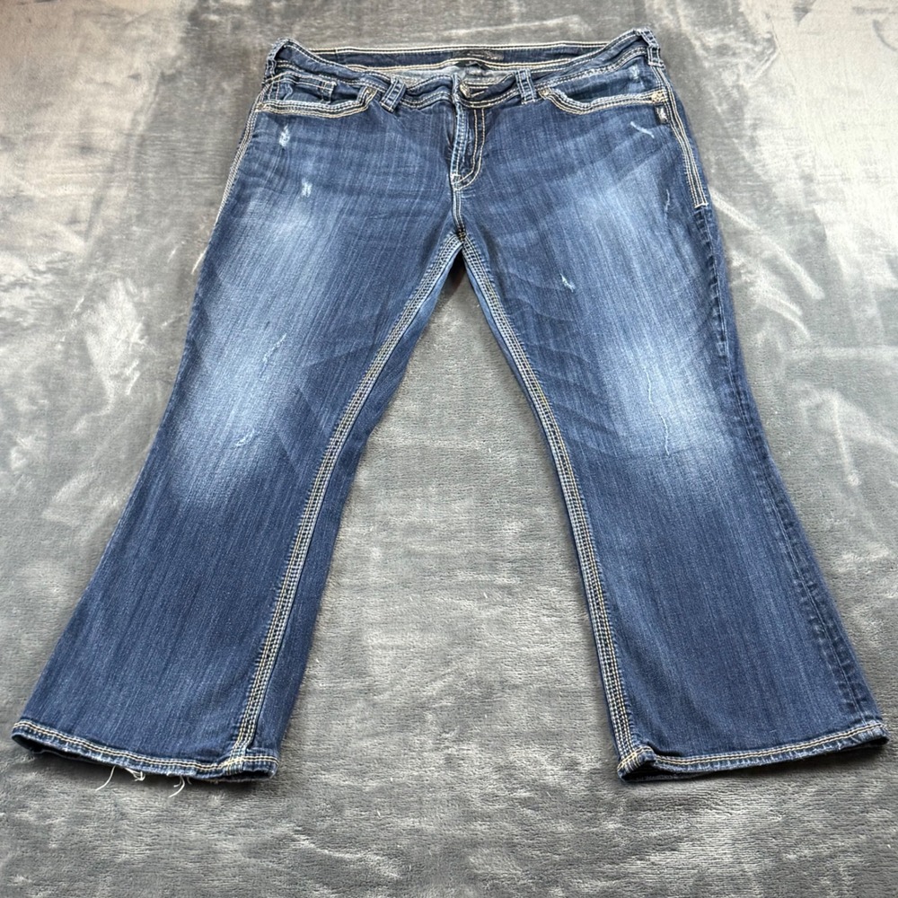 Silver Jeans Co Suki Surplus Bootcut Dark Wash Distressed Jeans Womens 18 L29